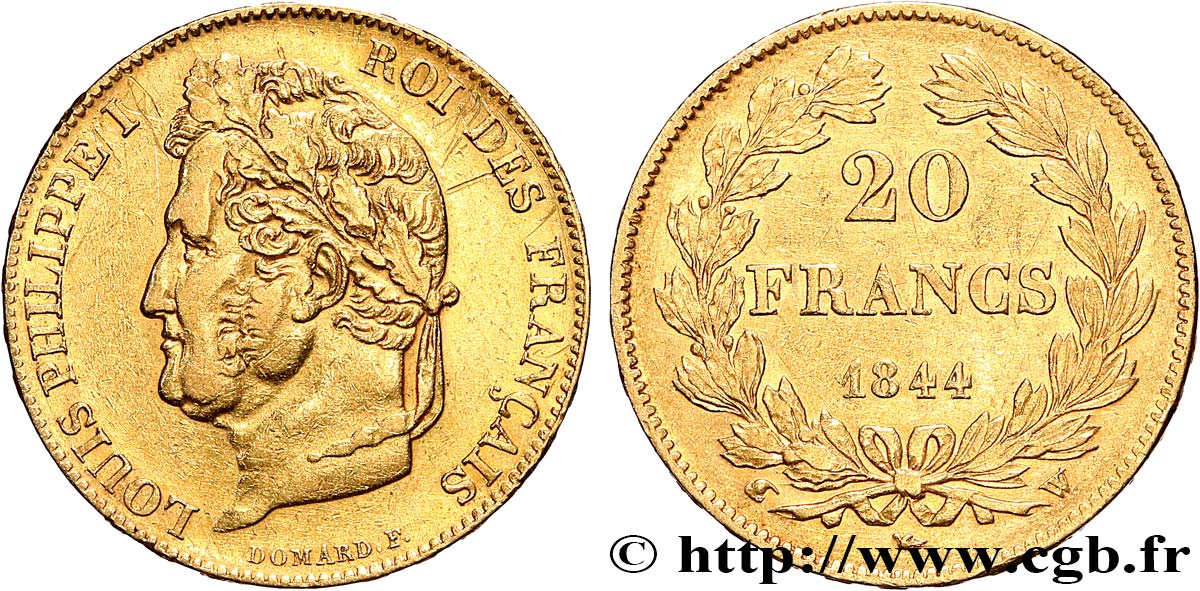 20 francs or Louis-Philippe, Domard 1844 Lille F.527/32 BB 