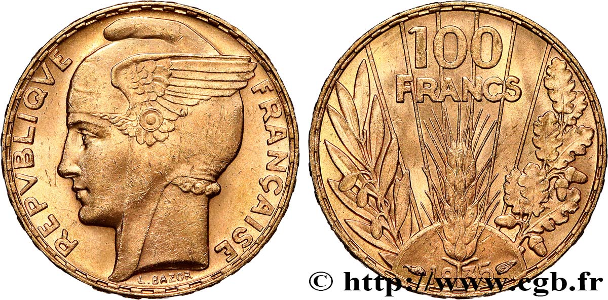 100 francs or, Bazor 1935 Paris F.554/6 EBC62 