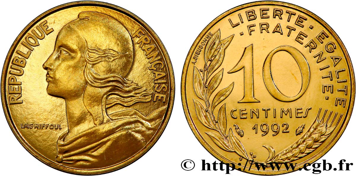 10 centimes Marianne, Brillant Universel, Frappe Médaille 1992 Pessac F.144/34 MS 