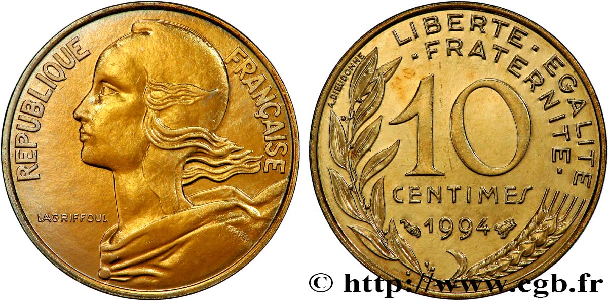 10 centimes Marianne, différent abeille, BU (Brillant Universel) 1994 Pessac F.144/38 FDC 