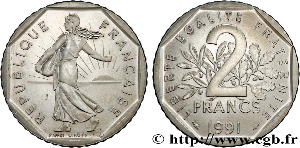 2 francs Semeuse, nickel, Brillant Universel, frappe médaille 1991 Pessac F.272/16 SC 