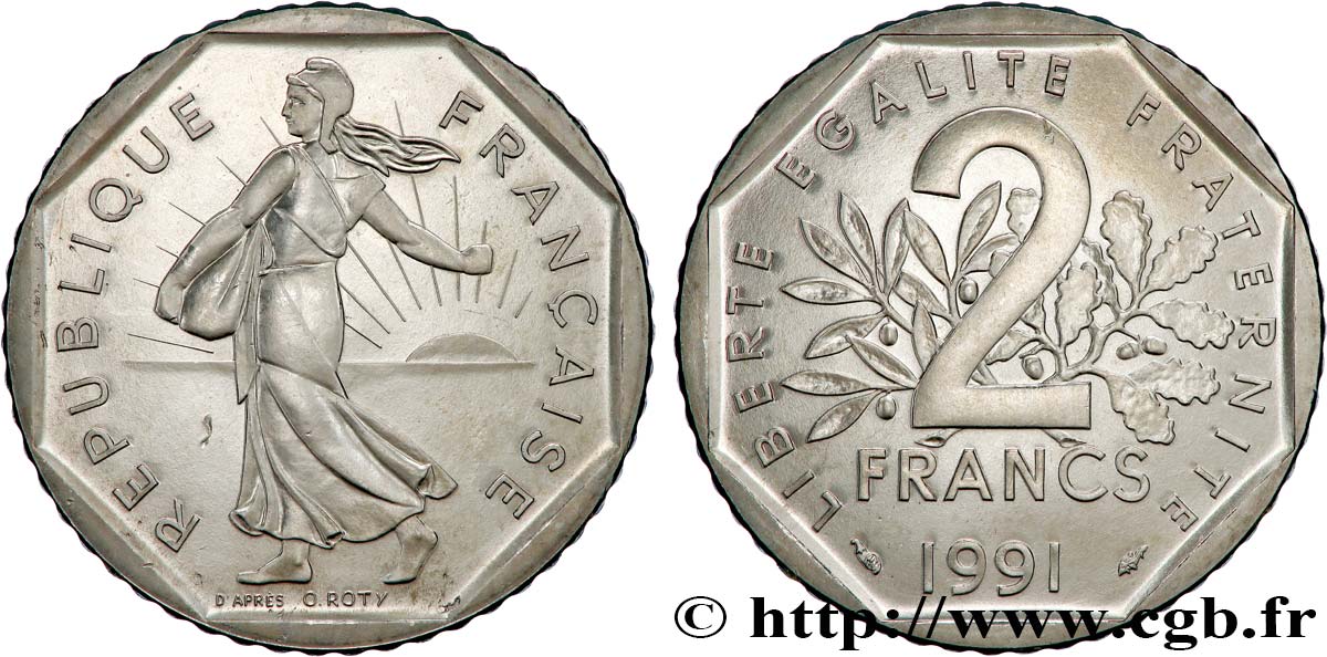 2 francs Semeuse, nickel, Brillant Universel, frappe médaille 1991 Pessac F.272/16 fST 
