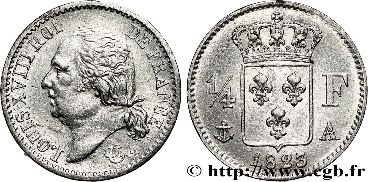 1/4 franc Louis XVIII 1823 Paris F.163/24 fVZ 