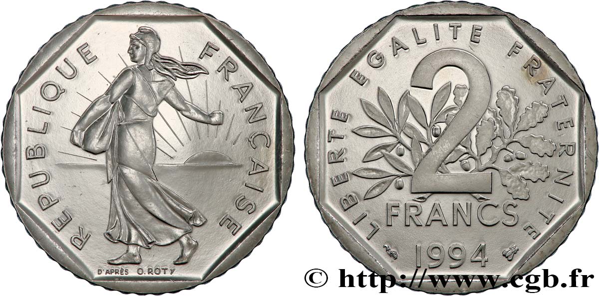 2 francs Semeuse, nickel, abeille 1994 Pessac F.272/22 MS 