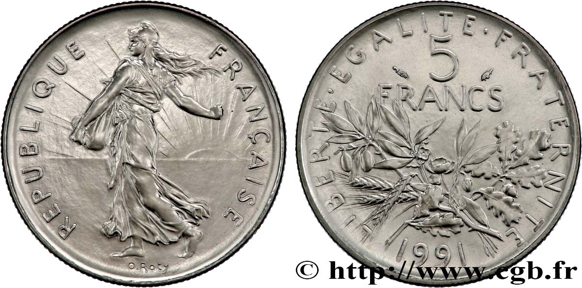 5 francs Semeuse, nickel, Brillant Universel, frappe médaille 1991 Pessac F.341/24 FDC 