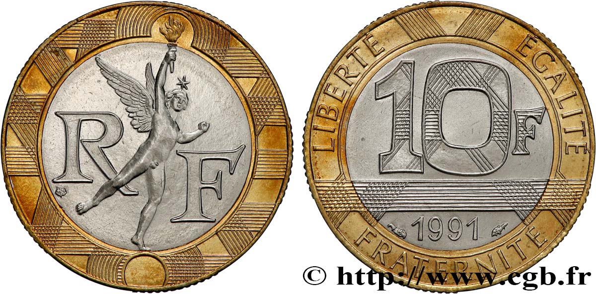 10 francs Génie de la Bastille, Brillant Universel, frappe médaille 1991 Pessac F.375/7 MS 