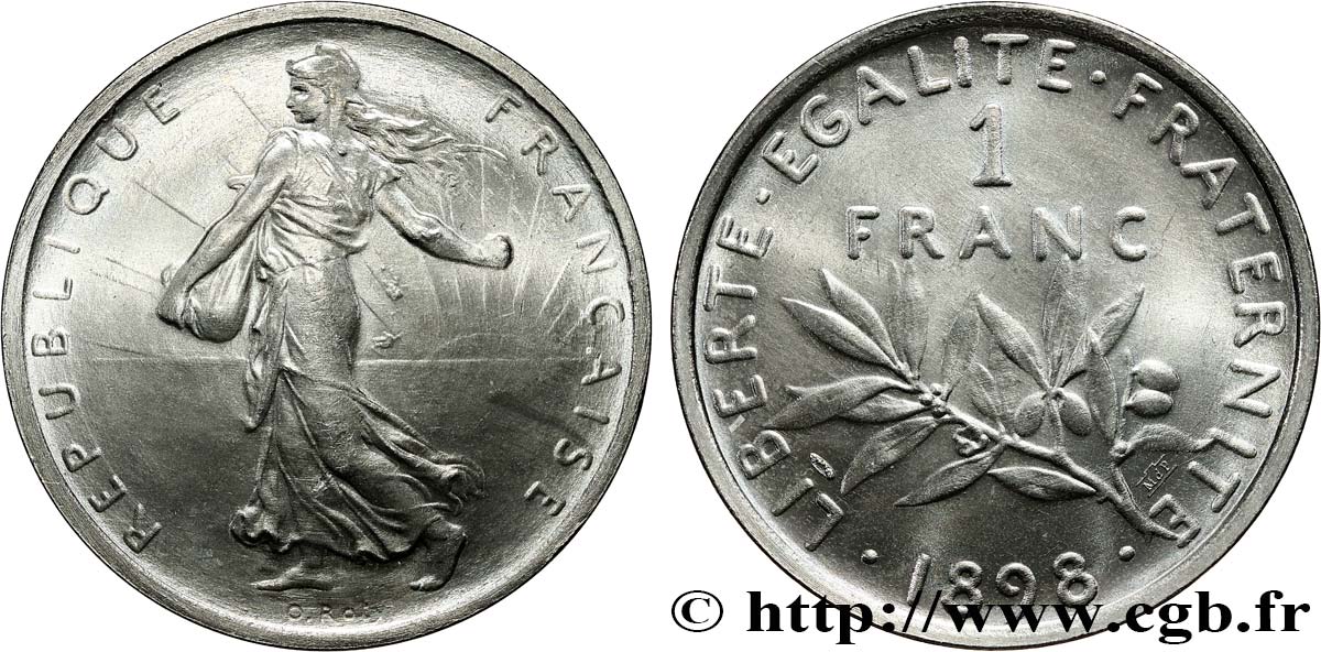 Médaille / Reproduction de 1 franc Semeuse sur grand module 1898 Paris F.217/1 var. SPL 