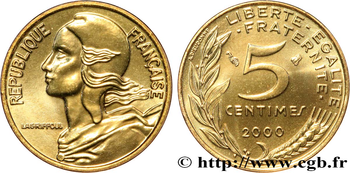 5 centimes Marianne, BU (Brillant Universel) 2000 Pessac F.125/44 FDC 