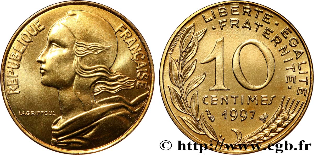 10 centimes Marianne, BU (Brillant Universel) 1997 Pessac F.144/41 FDC 