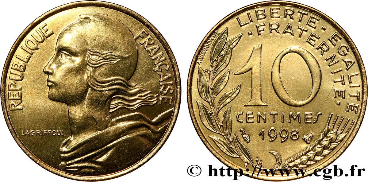 10 centimes Marianne, BU (Brillant Universel) 1998 Pessac F.144/42 MS 