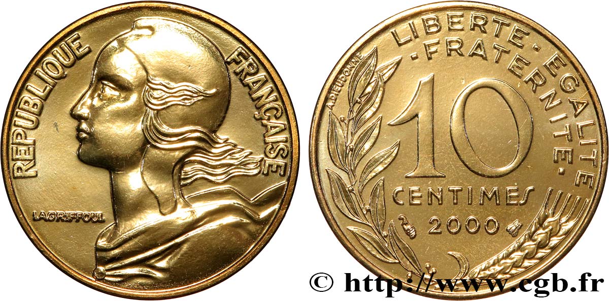 10 centimes Marianne, BU (Brillant Universel) 2000 Pessac F.144/44 MS 