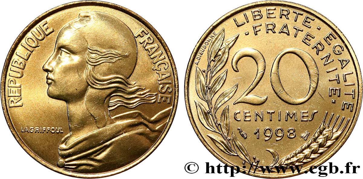 20 centimes Marianne, BU (Brillant Universel) 1998 Pessac F.156/42 ST 