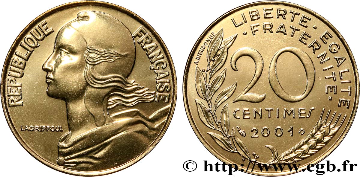 20 centimes Marianne, BU (Brillant Universel) 2001 Pessac F.156/46 FDC 