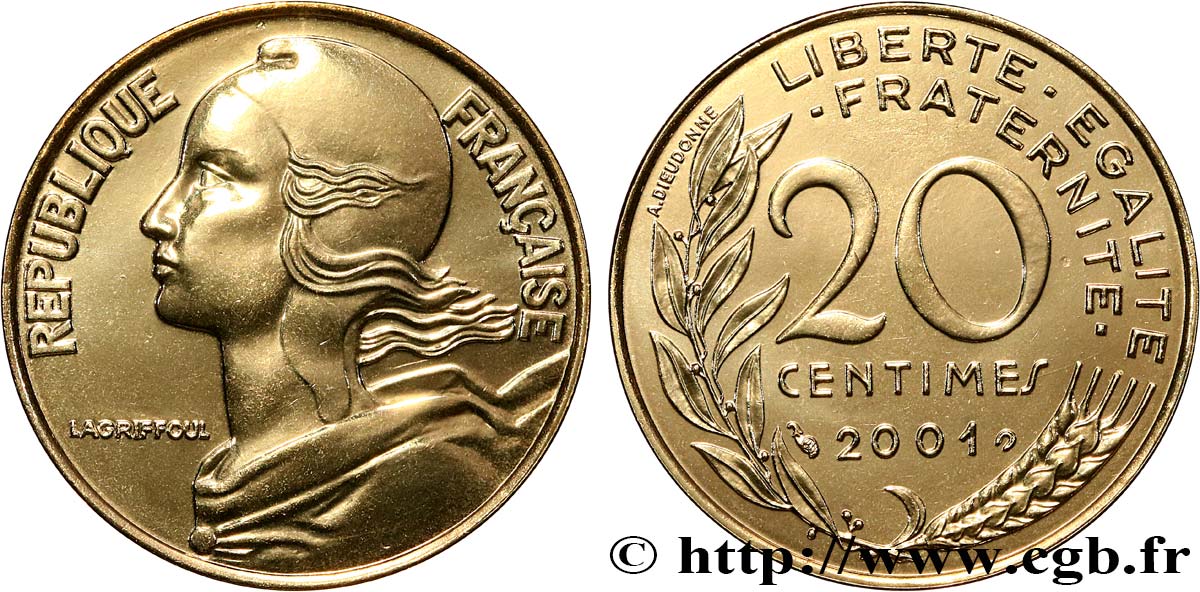 20 centimes Marianne, BU (Brillant Universel) 2001 Pessac F.156/46 ST 