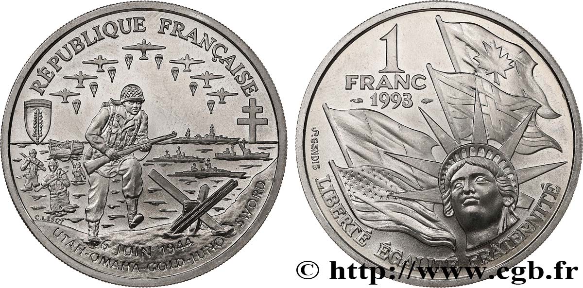 Brillant Universel 1 franc Débarquement 1993  F.1002 4 SPL+ 