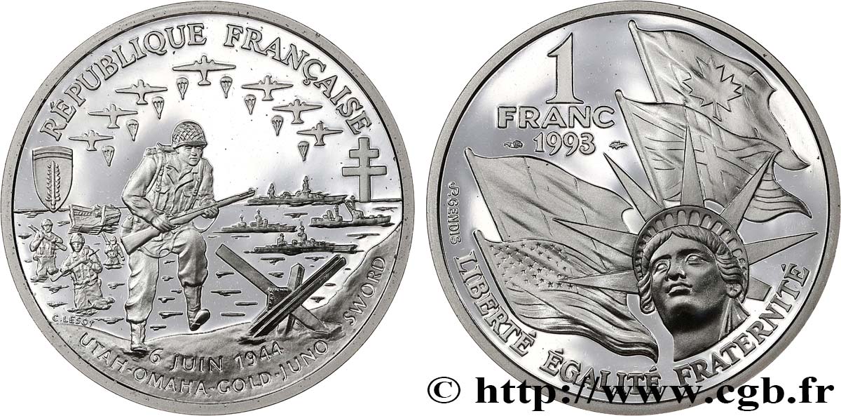 Belle Épreuve 1 franc - Débarquement 1993 Paris F5.1002 2 MS 