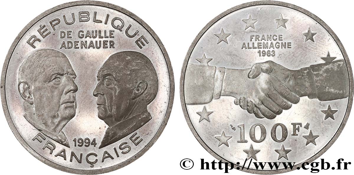 Belle Épreuve 100 francs - De Gaulle/Adénauer 1994 Paris F5.1637 1 VZ 
