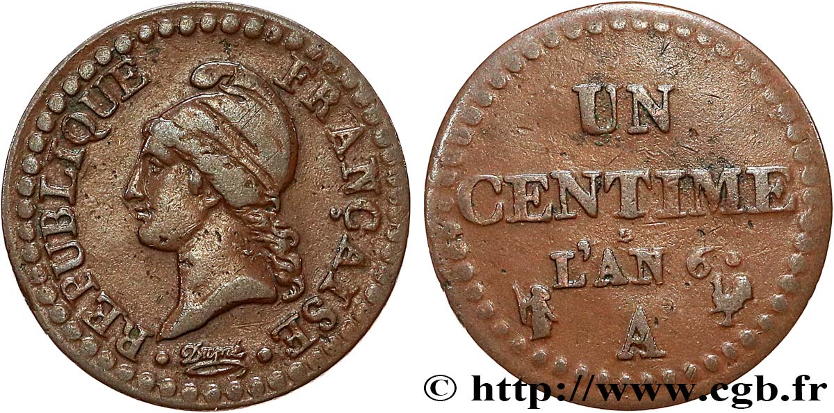 Un centime Dupré, petit 6 1798 Paris F.100/2 VF30 
