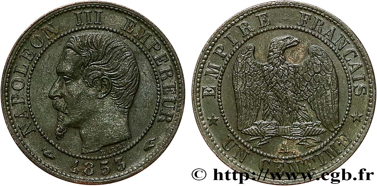 Un centime Napoléon III, tête nue 1853 Paris F.102/1 VZ55 