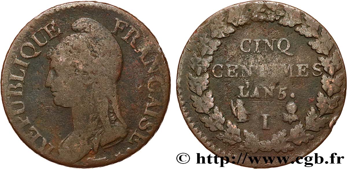 Cinq centimes Dupré, grand module 1797 Limoges F.115/23 var. SGE10 