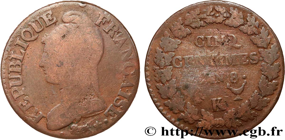 Cinq centimes Dupré, grand module 1800 Bordeaux F.115/131 VG10 