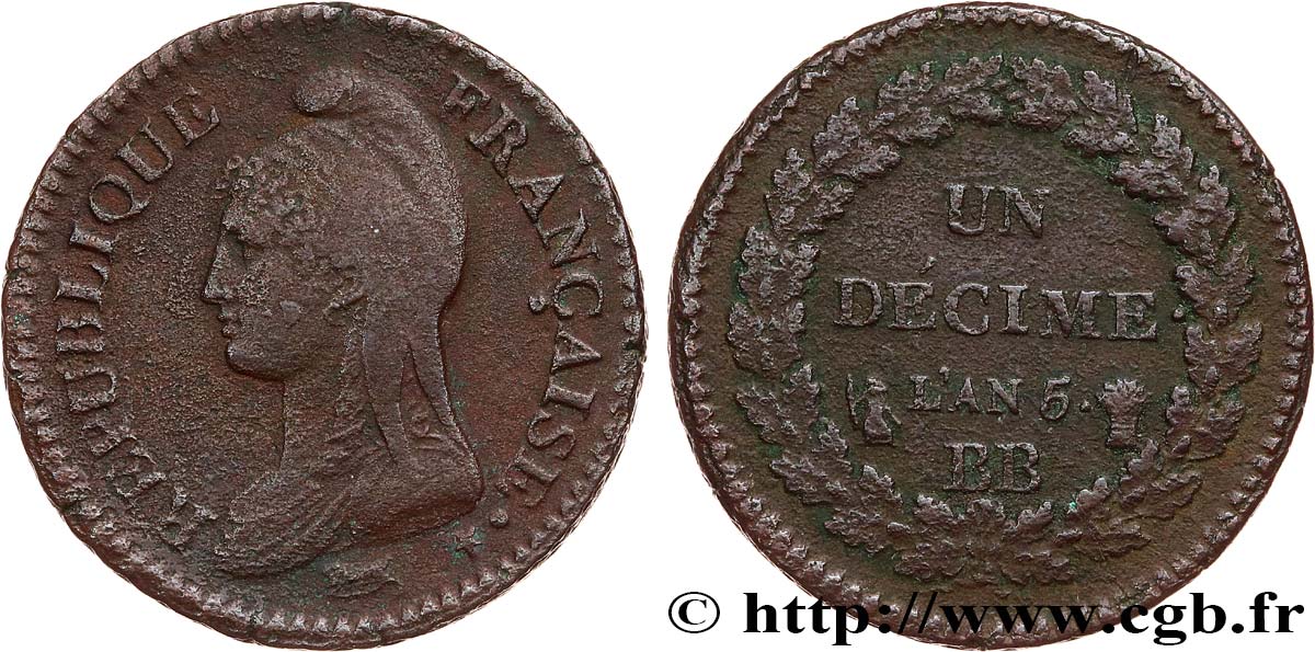 Un décime Dupré, grand module 1797 Strasbourg F.129/9 fSS 