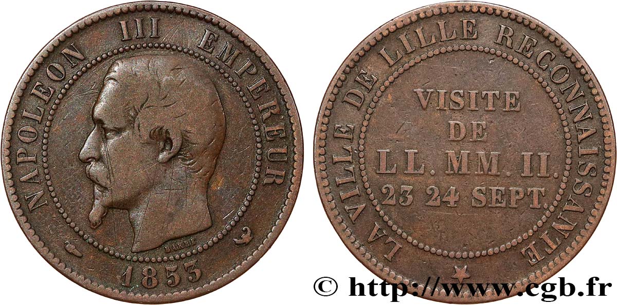 Module de dix centimes, Visite impériale à Lille les 23 et 24 septembre 1853 1853 Lille VG.3365  TB 