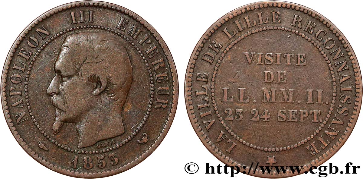 Module de dix centimes, Visite impériale à Lille les 23 et 24 septembre 1853 1853 Lille VG.3365  VF 