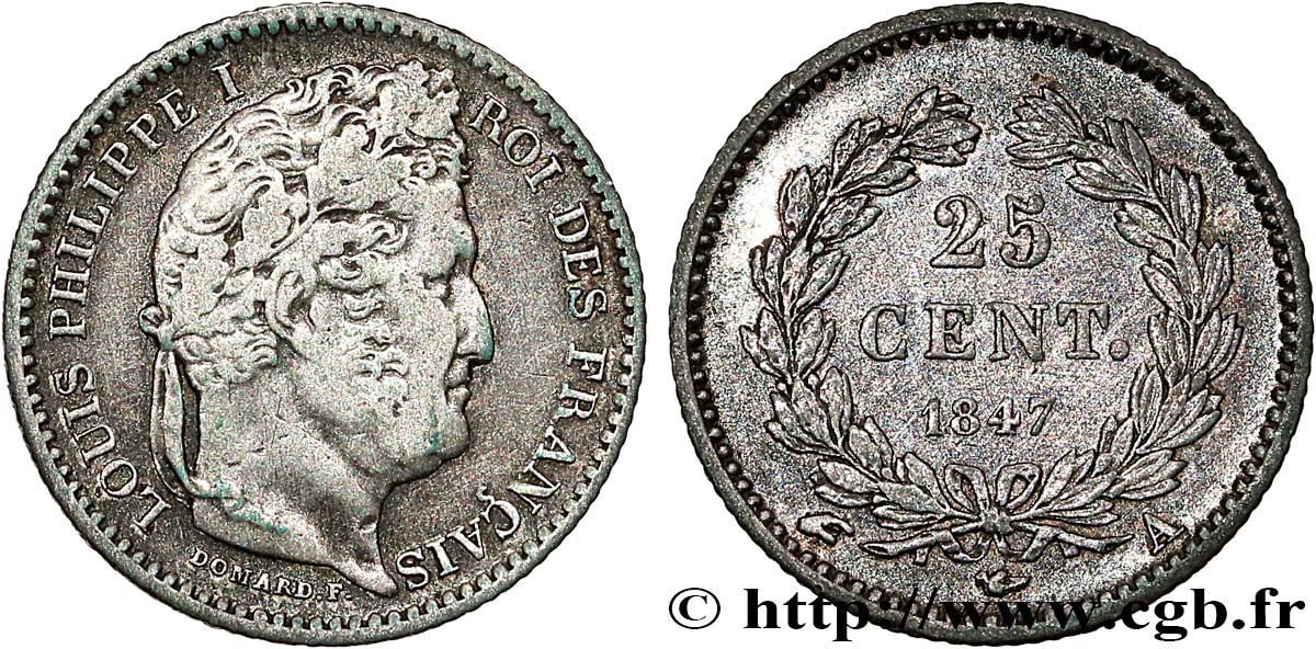 25 centimes Louis-Philippe 1847 Paris F.167/9 VF 