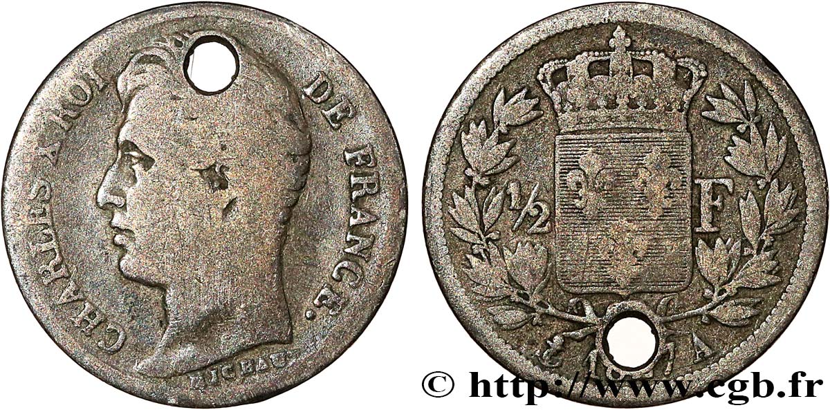 1/2 franc Charles X 1827 Paris F.180/13 G 