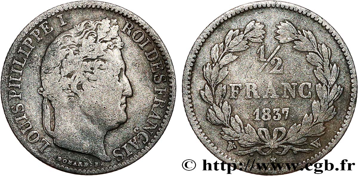 1/2 franc Louis-Philippe 1837 Lille F.182/72 S15 