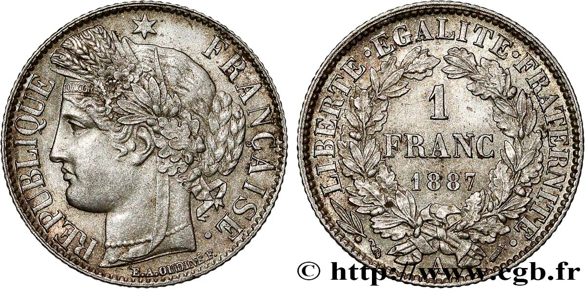 1 franc Cérès, Troisième République 1887 Paris F.216/9 AU55 