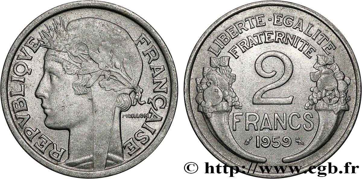 2 francs Morlon, aluminium 1959  F.269/19 MS62 