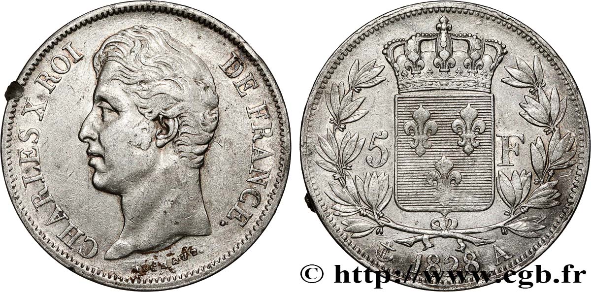 5 francs Charles X, 2e type 1828 Paris F.311/14 XF 