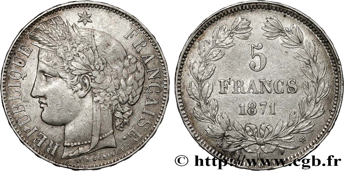 5 francs Cérès, sans légende 1871 Bordeaux F.332/8 MBC+ 