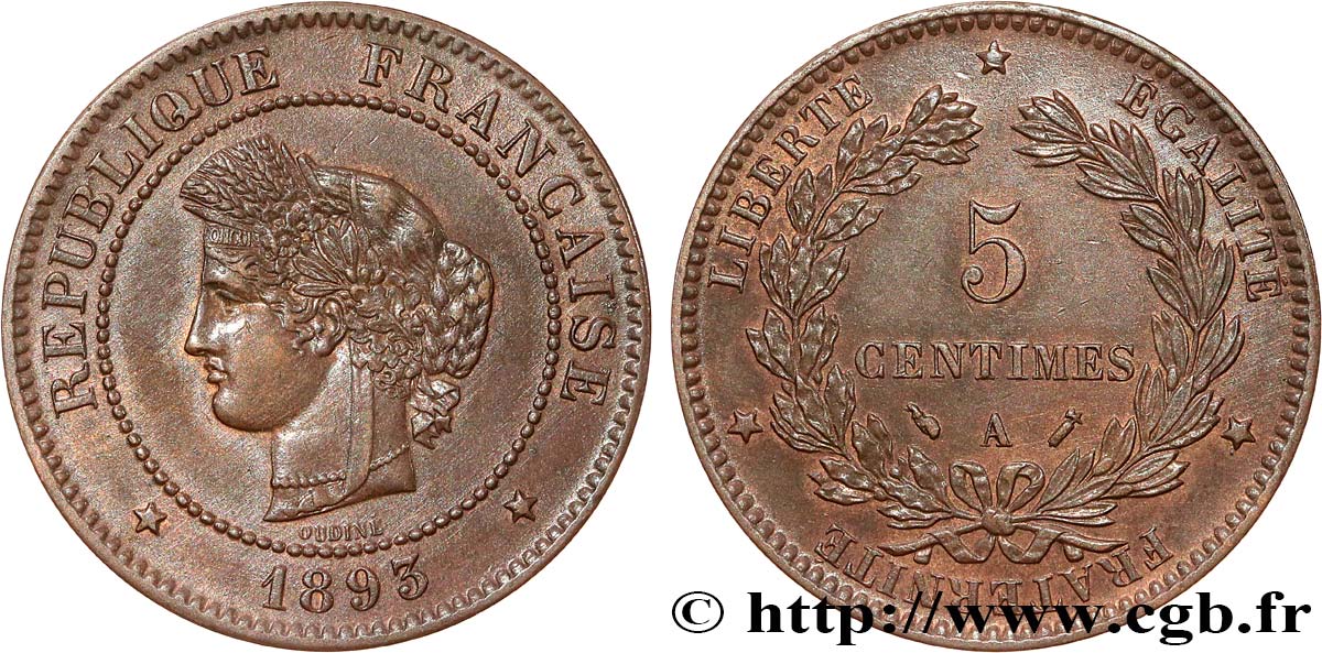 5 centimes Cérès 1893 Paris F.118/35 TTB53 