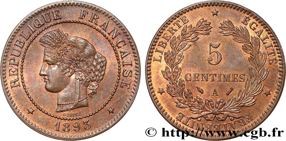 5 centimes Cérès 1893 Paris F.118/35 SPL63 
