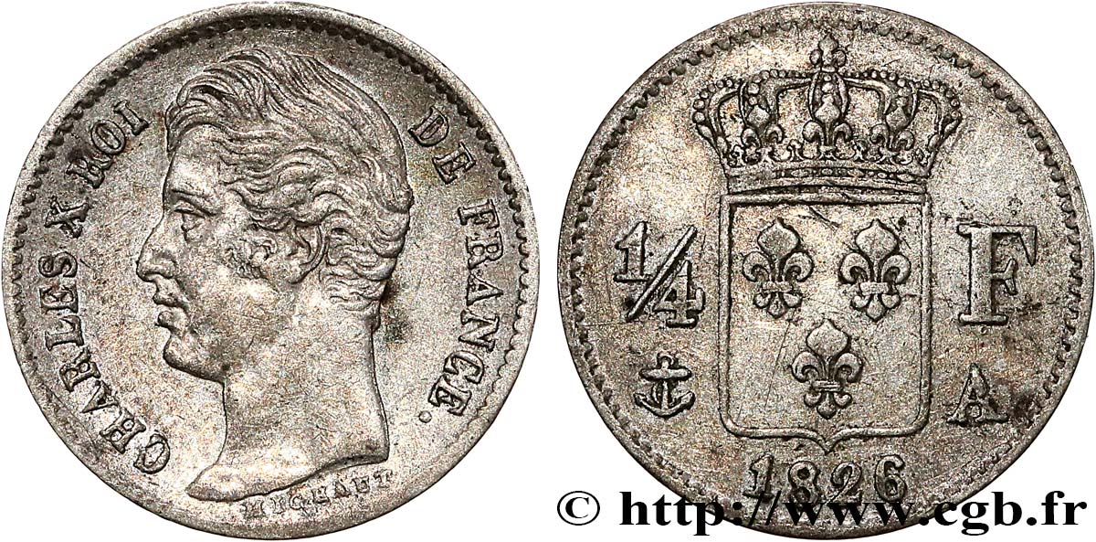 1/4 franc Charles X 1826 Paris F.164/2 MBC 