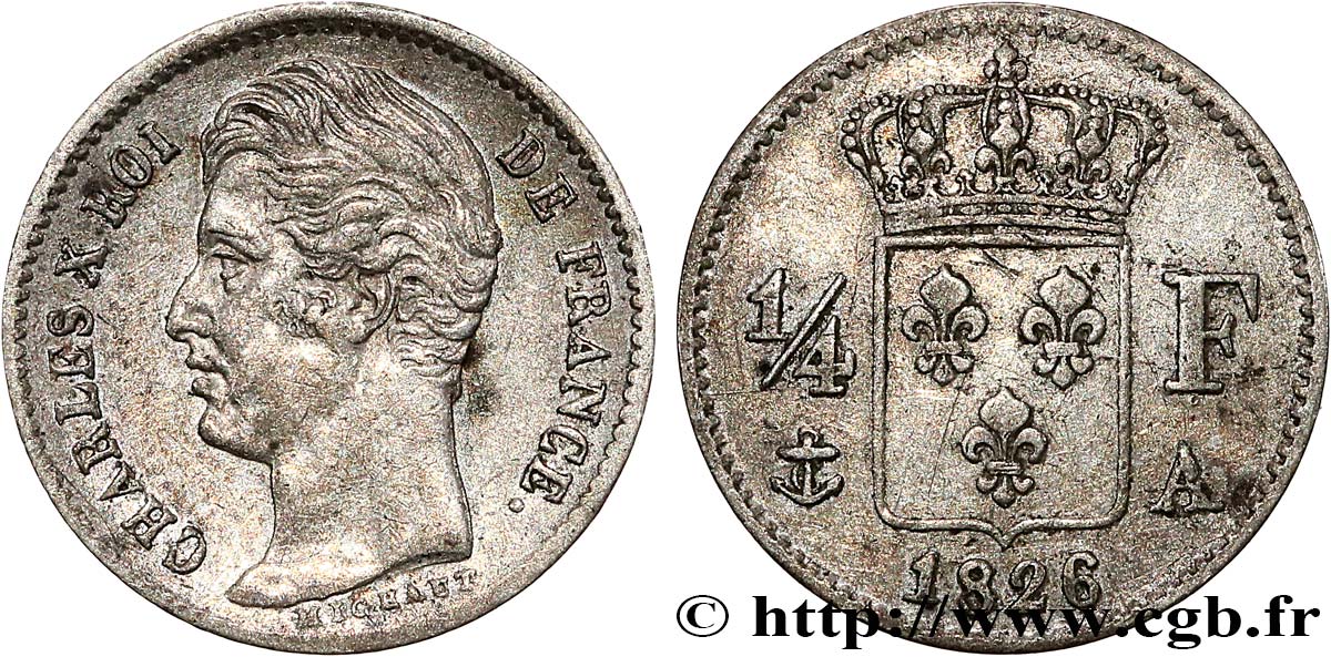 1/4 franc Charles X 1826 Paris F.164/2 SS 