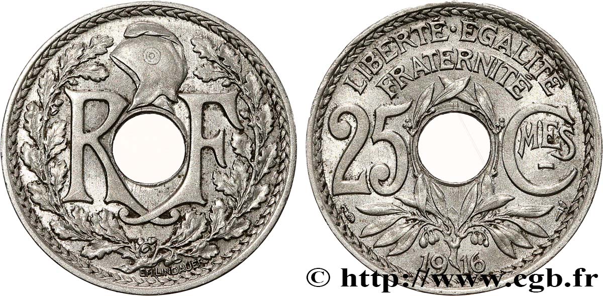 25 centimes Lindauer, Cmes souligné 1916 Paris F.170/4 TTB+ 