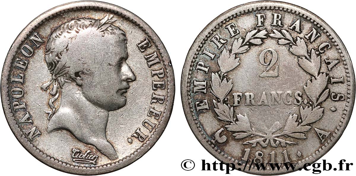 2 francs Napoléon Ier tête laurée, Empire français 1811 Paris F.255/24 MB 