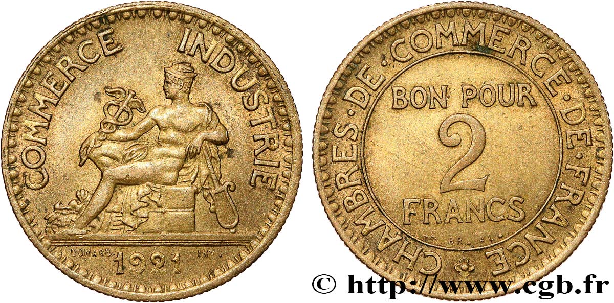 2 francs Chambres de Commerce 1921  F.267/3 AU55 