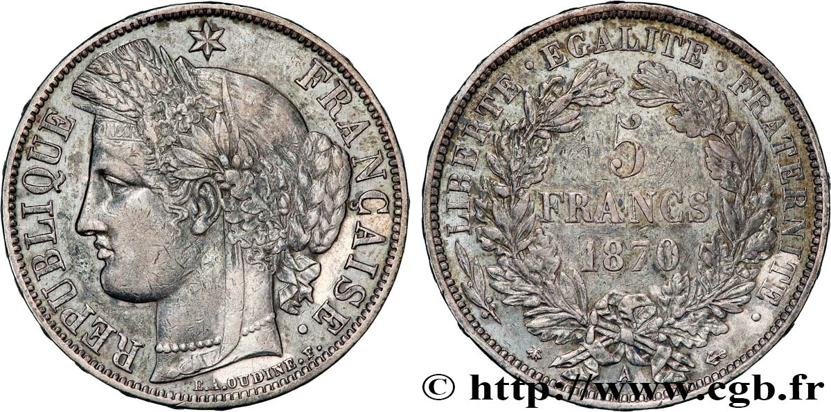 5 francs Cérès, avec légende 1870 Paris F.333/1 XF 