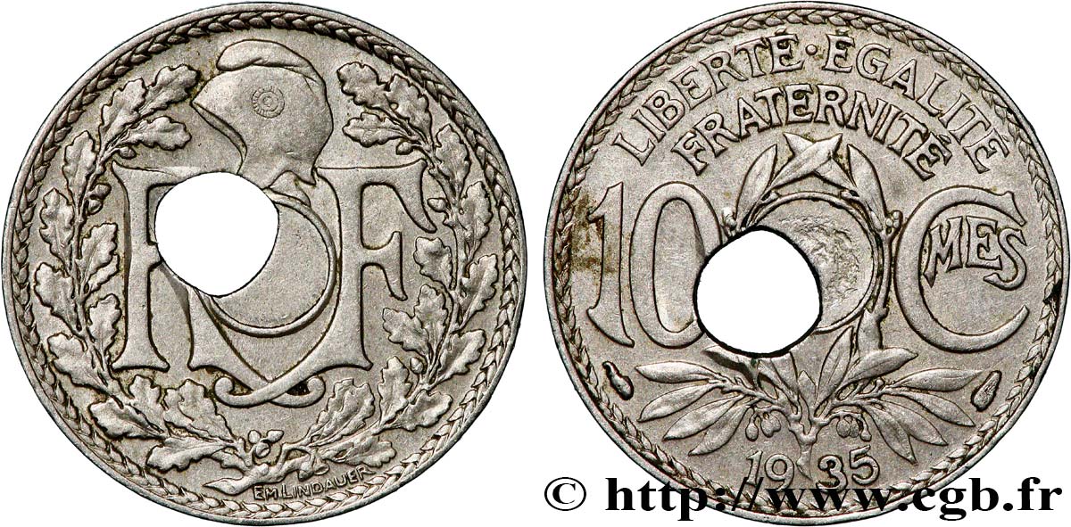 10 centimes Lindauer, trou décentré 1935 Paris F.138/22 var. TTB 