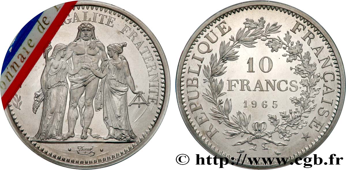 Piéfort Argent de 10 francs Hercule 1965  GEM.183 P1 MS 