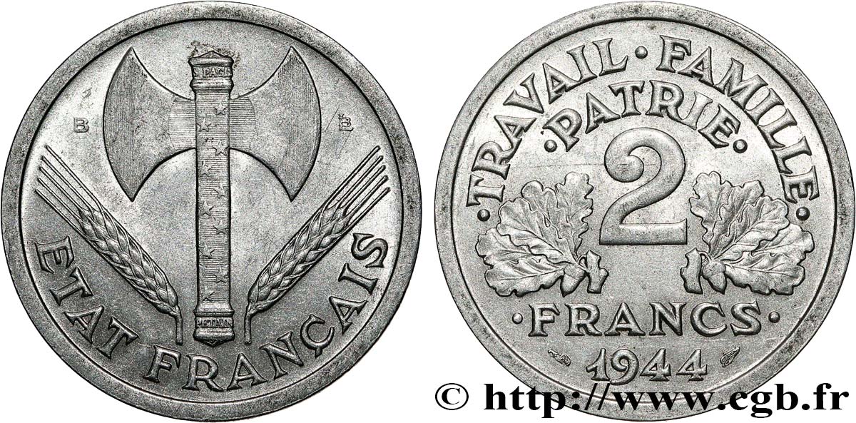 2 francs Francisque 1944 Beaumont-Le-Roger F.270/5 AU53 