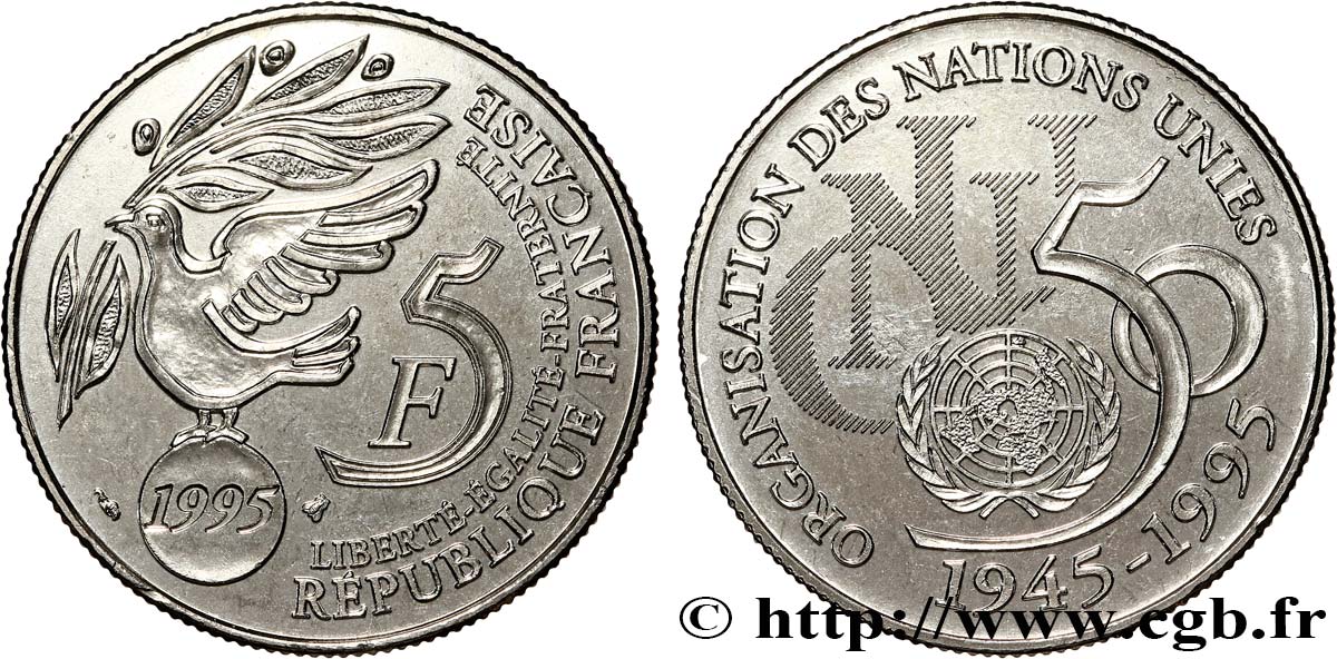5 francs Cinquantenaire de l’ONU 1995 Pessac F.345/1 SPL+ 