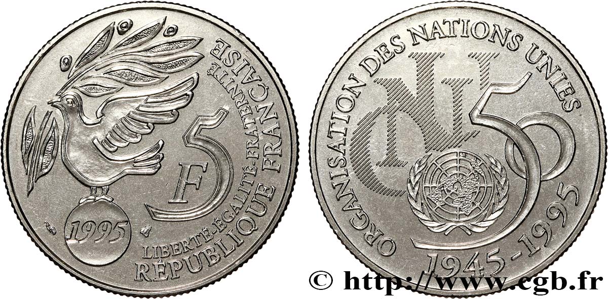 5 francs Cinquantenaire de l’ONU 1995 Pessac F.345/1 fST63 