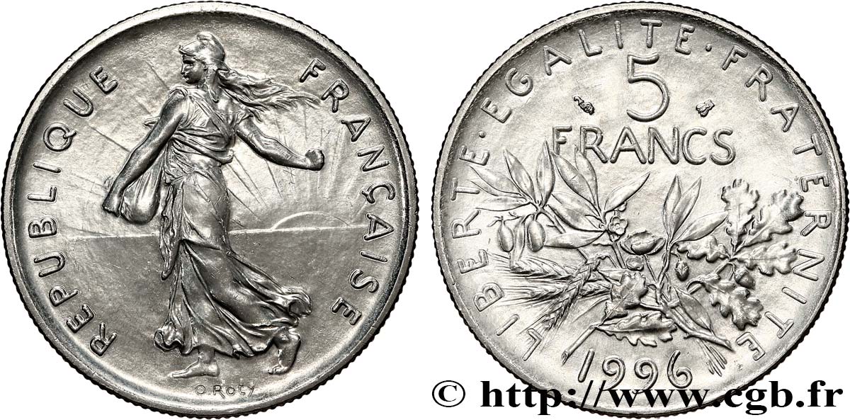 5 francs Semeuse, nickel 1996 Pessac F.341/32 MS63 