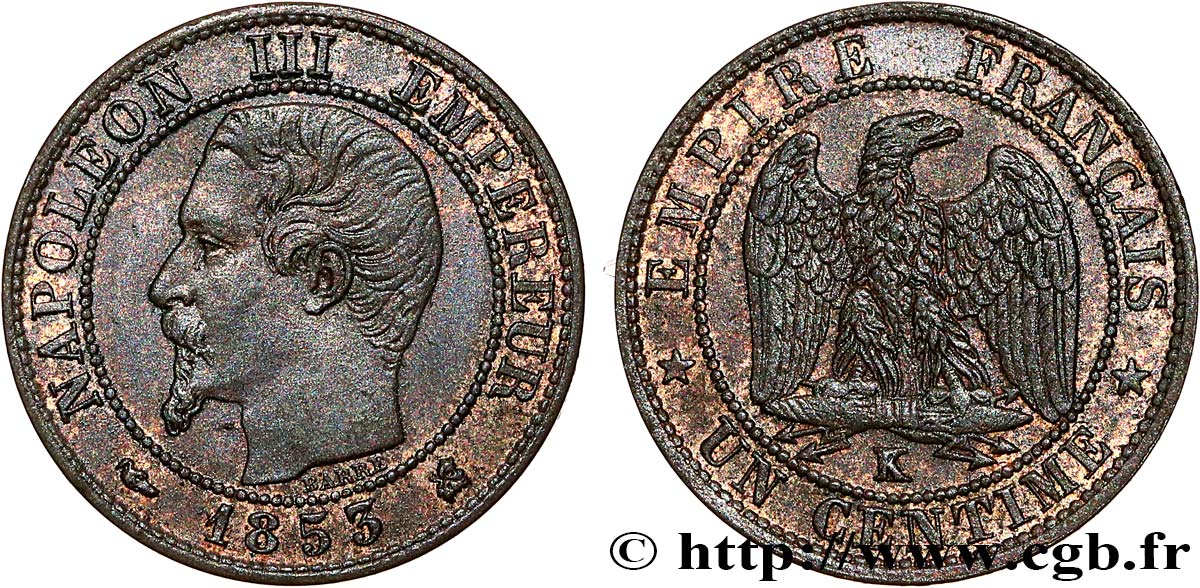 Un centime Napoléon III, tête nue 1853 Bordeaux F.102/6 SS53 